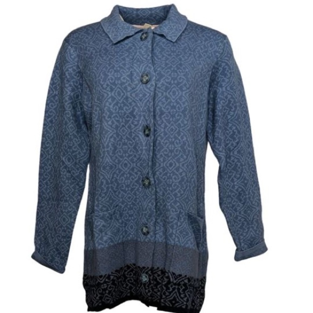 Isaac Mizrahi Live! Women's Top Sz 2X Jacquard Sweater Coatigan Blue. NWOT - Picture 1 of 5